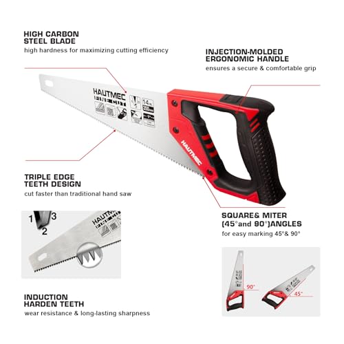 HAUTMEC 14 Inch Universal Hand Saw - 11 TPI Fine Cuts for Wood, Laminate and Plastic - Crosscut Handsaw HT0024 - Image 2