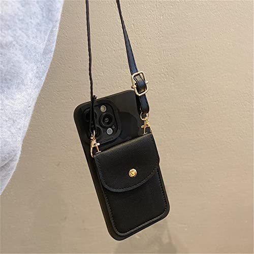 Capa de telefone carteira de couro crossbody com cordão para iPhone 14 11 12 13 Pro Max X XS XR 7 8