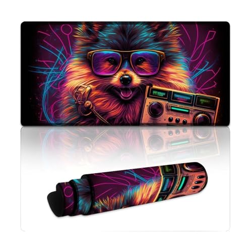 LLONGKT Tappetino per mouse con radio Pomerania, lavabile, 30 x 60 x 0,3 cm, con base antiscivolo e bordo cucito, per gaming, ufficio, lavoro