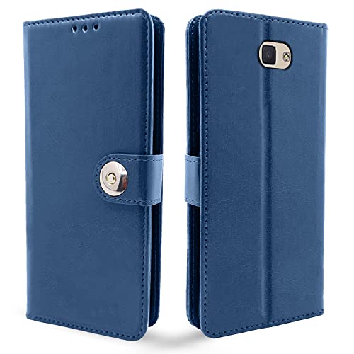 Image of Pikkme Samsung Galaxy J7 Prime Flip Cover Leather Finish | Inside TPU with Card Pockets | Wallet Stand and Shock Proof | Complete Protection Flip Case (Button Blue)