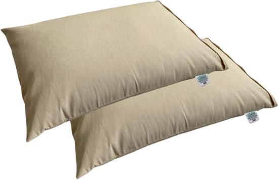 Set of 2 Buckwheat Hull Pillows   Standard UK Size 60 44 12 cm | Adjustable Loft | 100% Cotton Zip Covers | Natural, Breathable Support Pillows for Neck & Shoulder Comfort