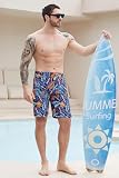 Mens Swim Trunks with Compression Liner Hawaiian Leaf Board Shorts 9 inch Quick Dry Swimming Shorts with Zipper Pockets
