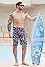 Mens Swim Trunks with Compression Liner Hawaiian Leaf Board Shorts 9 inch Quick Dry Swimming Shorts with Zipper Pockets