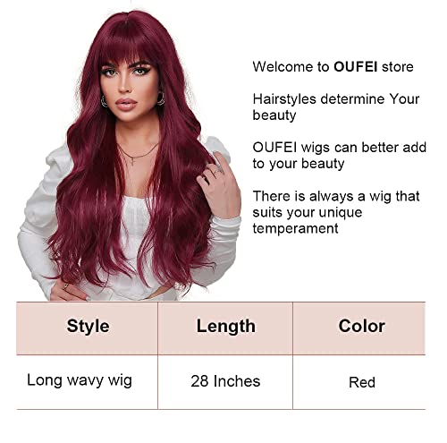 Oufei Long Wavy Red Wigs For Women Natural Synthetic Hair Heat Resistant Wigs For Daily Party Cosplay Wear-28 Inches #TOP1