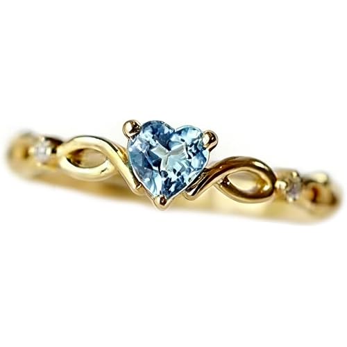 14k Gold Sea Blue Topaz Love Heart CZ Diamond Ring Women Anniversary Engagement Wedding Gemstone Ring