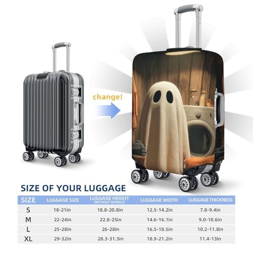 Cute Ghost Doing Laundry Elastic Travel Luggage Covers Dustproof Scratch-Resistant Suitcase Protector Fit 22-24 Inch4