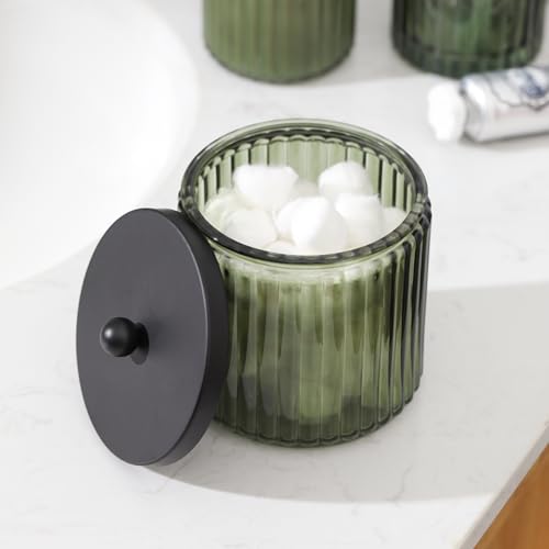 KMwares 4PCs Heavy Weight Decent Glass Bathroom Accessories Set with Decorative Pressed Pattern - Includes Hand Soap Dispenser & Tumbler & Soap Dish & Toothbrush Holder (Oliver Green) - Image 5