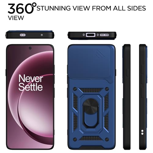 Image of Outlouders Back Cover for OnePlus 15 5G | D10 Tough Armor 360 Protection Case with Sliding Camera Shield & Ring Holder Stand Bumper Case (Blue)