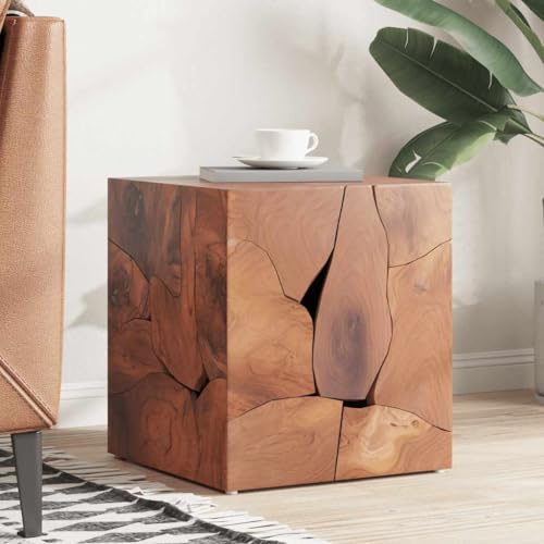 Tabouret en teck massif marron 40x40x45 cm, repose-pied en bois et table d'appoint rustique