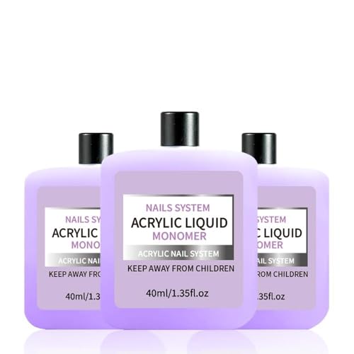 3Pcs 40ml Acrylic Liquid Monomer for Nail – Strong Bond for Acrylic Powder & Nail Tips, Self-Leveling for Smooth Application Sculpting, Salon Quality for Nail Techs & Lovers