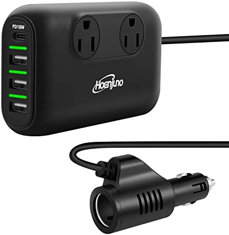 Hoenjuno 200W Car Power Inverter DC 12V to 110V AC Loptop Car Charger, 3 USB Ports Car Adapter Outlet Plug with 1 Type C Ports