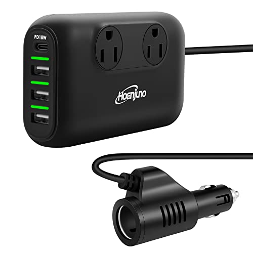 Hoenjuno 200W Car Power Inverter Dc 12V To 110V Ac Loptop Car Charger, 3 Usb Ports Car Adapter Outlet Plug With 1 Type C Ports #TOP2
