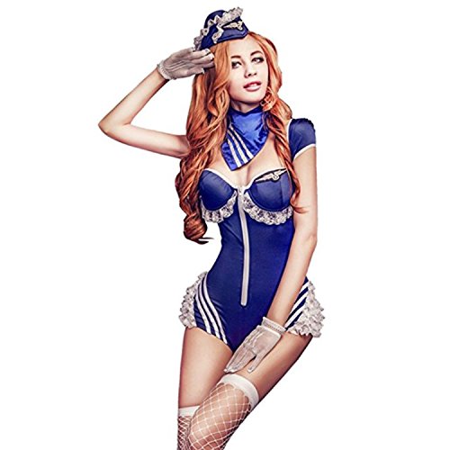 OMMI Sexy Lingerie Naughty Sailor Stewardess Uniform Cosplay Set