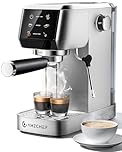 AMZCHEF Espresso Machine 20 Bar – Professional Coffee Maker with Milk Frother, Adjustable Temperature & Pressure, Compact Stainless Steel Espresso Maker for Cappuccino, Latte, Mocha, 44oz Water Tank