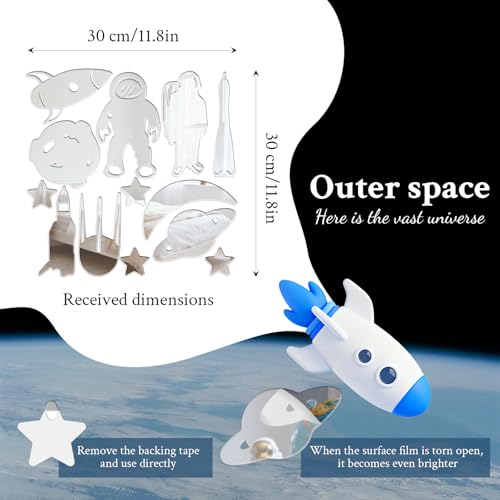 Vinilo decorativo 14 piezas astronauta cohete espejo acrílico miniatura 7