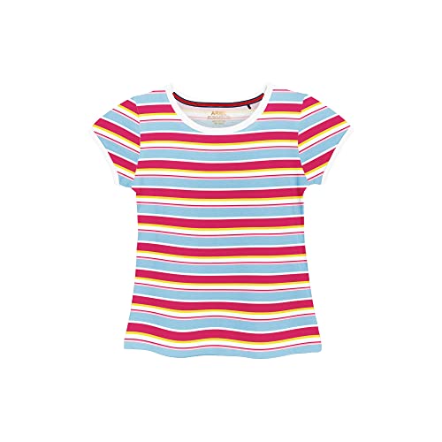 Image of Real Basics Cotton Regular Fit Half Sleeve Cotton T-Shirts for Girls - Round Neck Tops for Girl, Multicolor - Pack of 3