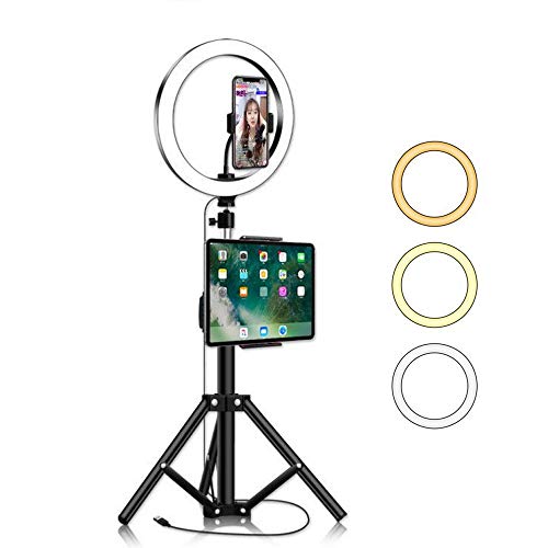 WODT 10"Selfie Ring Light con Soporte para trípode y Soporte para teléfono Celular iPad Cámara LED Beauty Ringlight para Streaming, Maquillaje, fotografía,50cm