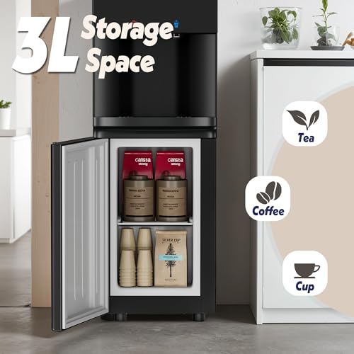 Image of Manastin Water Dispenser with Hot & Cold Water, Top Loading Water Cooler for 3 or 5 Gallon Bottles with Child Safety Lock, Ideal for Kitchens, Offices,Deep Black