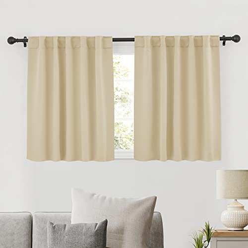 Image of RYB HOME Short Blackout Curtains 36 inches, Solid Heavy Duty Small Window Treatment Room Darkening Privacy Draperies for Basement Bathroom Bedroom, Biscotti Beige, W42 x L36 inch, 2 Panels