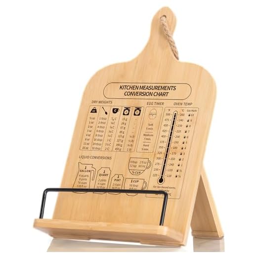 IKEDAS Bamboo Cookbook Stand, Sturdy Cook Book Holder, Recipe Book Holder with Measurement Conversion Chart, Cookbook Stand for Kitchen Counters, Essential Accessories for Holding Cookbooks