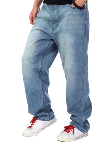 Ylingjun Mens Baggy Hip Hop Jeans Casual Loose Fit Skateboard Denim Pants2