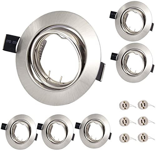 Yodave Einbaurahmen GU10 Schwenkbar 6er Set, Einbauleuchte Spot Rahmen Rund Nickel mit GU10 Fassung, Einbaustrahler Schwenkbar (Silber) Cover