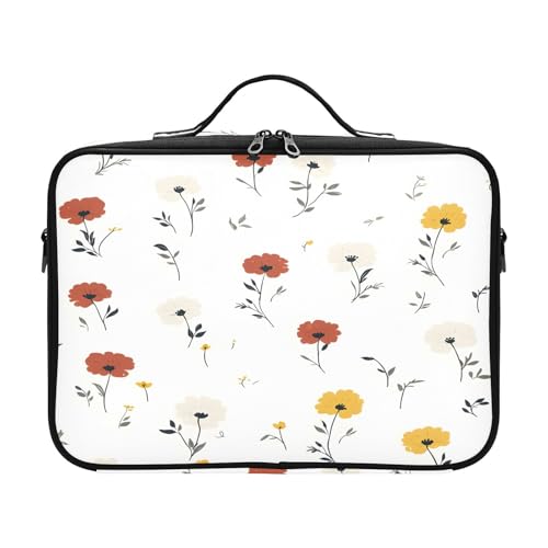 zyrtty Travel Makeup Train Case Red Yellow Flower White Pattern Cosmetic Organizer Portable Storage Bag with Adjustable Dividers for Cosmetics Brushes Toiletry Jewelry Digital Accessories