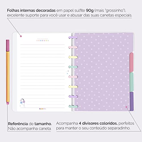 Caderno Disco IsCool Inteligente A5 Candy Poá Coração Roxo