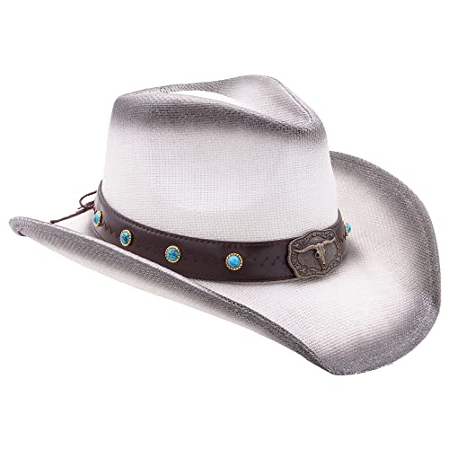 Retro Rodeo Wild Western Cowboy Hats for Men and Women - Bull - White Black - 4 - Thumbnail 3