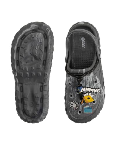 Image of Bacca Bucci x Discovery Camping Hero EVA Slides for Men, Marble Finish Clogs with Charms, Cushioned Lightweight Slip-On Sandals with Heel Strap