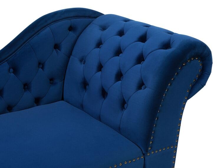 Image of Velvet Modern Chesterfield Chaise Lounge Couch 166 X 63 X 76 for Your Loving Space (Blue, Right Arm)
