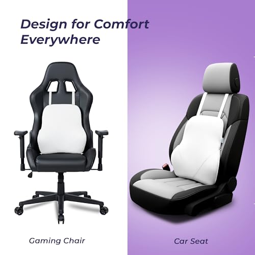 Image of Billebon Car Seat Back Support Cushion | Gel Infused Memory Foam Backrest Lumbar Support Cushion for Comfortable Long Drive & Back Pain Relief | Ergonomic Support | Travel Office Home Use -White