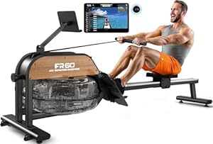 Rudergerät für Zuhause Wasserwiderstand Rudergeräte：28L Wassertank Rudergeräte mit LED Bluetooth Monitor & Verstellbarer Tablet Halter Geeignetgröße für max. 200CM