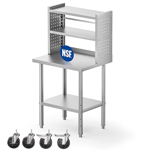 CAMMOO 30x24 in NSF All Stainless Steel Table with Adjustable Shelf & Pegboard Panels & Casters, Kitchen Prep Table Commercial Heavy-Duty Worktable with Large Space Storage for Restaurant Garages