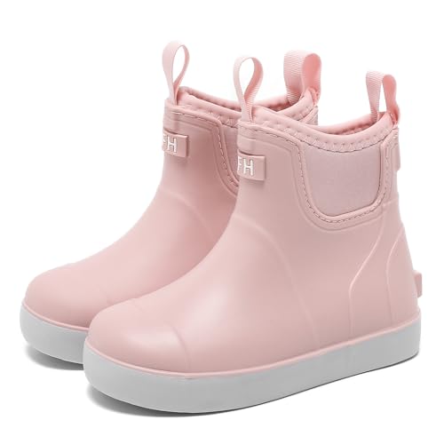 Pelbiuqik Kids Deck Boots, Waterproof Rain Boots for Boys and Girls, Lightweight Rubber Boots Easy-on Ankle Water Shoes Unisex-Child Mud Boots for Outdoor, Fishing, Rain Day