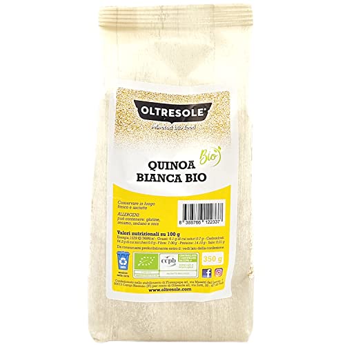 Oltresole - Quinoa Bianca Biologica 350 g - semi di quinoa bio naturalmente senza glutine, fonte di proteine ideale per piatti vegani e ricette salutari