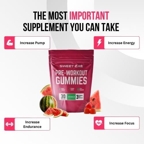 Pre-Workout Gummies – 90-Count Preworkout Gummies with Caffeine, Vitamin B12 – Pre-Workout Supplement for Women and Men – for Energy Boost, Endurance, Muscle Strength – Watermelon - Image 6