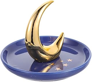 DOITOOL Ceramic Jewelry Dish Moon Star Ring Holder Tray Jewelry Display Trinket Organizer Storage Plate for Earring Bracelet Necklace Keys Fruits Wedding Blue