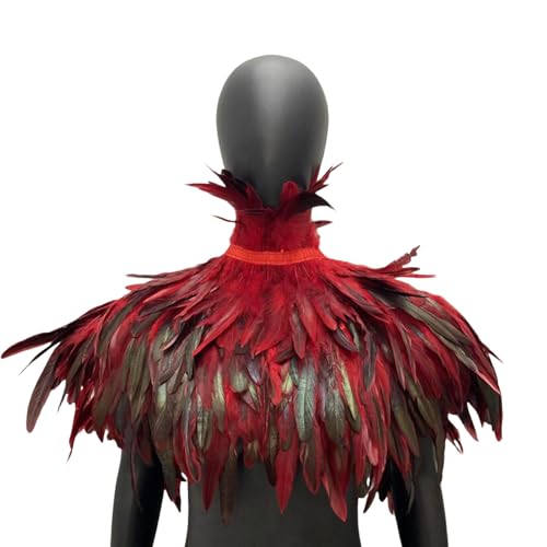 Gothic Feather Cape for Halloween – Handmade Rooster Feather Shoulder Shawl, Masquerade Costume Collar Accessory