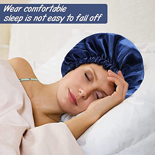 Image of GO WELL Satin Silk Bonnet With 3 Scrunchies - Reversible Hair Cap for Sleeping, Adjustable Wrap for Curly Hair (Violet)