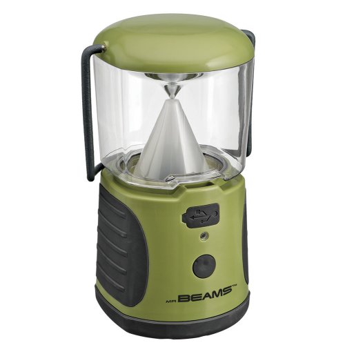 Mr. Beams MB470 UltraBright LED Camping Lantern with USB Charger for iPhone; Camping, Hiking, Hurricanes, Emergencies, Outages; Water resistant, Lightweight, Super bright, Removable top cover, Hook and handle â€“ Green