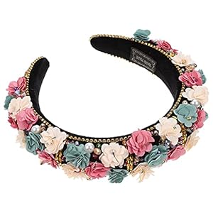 Healifty Brede hoofdbanden Retro Bloem Hoofdband met Diamant Elastische Haarband Haar Hoop Haaraccessoire Voor Vrouwen…