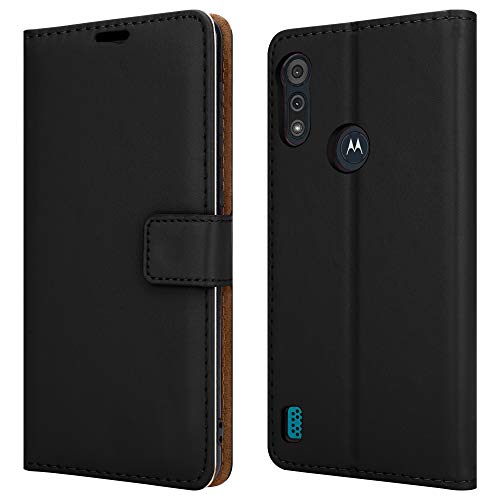 PIXFAB For Motorola E7i Power Leather Phone Case, Magnetic Closure Full Protection Book Folio Design, Wallet Case Cover [Card Slots] and [Kickstand] For Motorola Moto E7I Power (XT2097) - Black