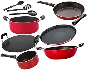 Nirlon Non-Stick Gas Compatible Aluminium Cookware Utensils Combo Gift Set Offer 9 Piece [26_FT12_KD14_SPM_RT_Cass20_TP24_3SPN]