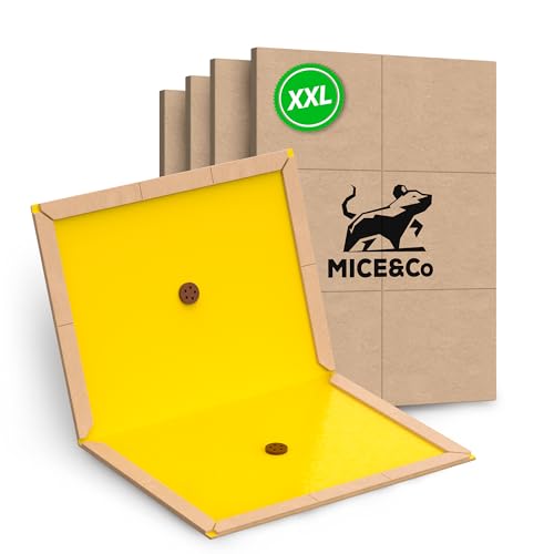 Mice&Co 4X Trappola per Topi e Ratti XXL – Tavoletta Adesiva Professionale con Colla Extra Forte | Maxi Trappole per Topi Grandi, Senza Veleno