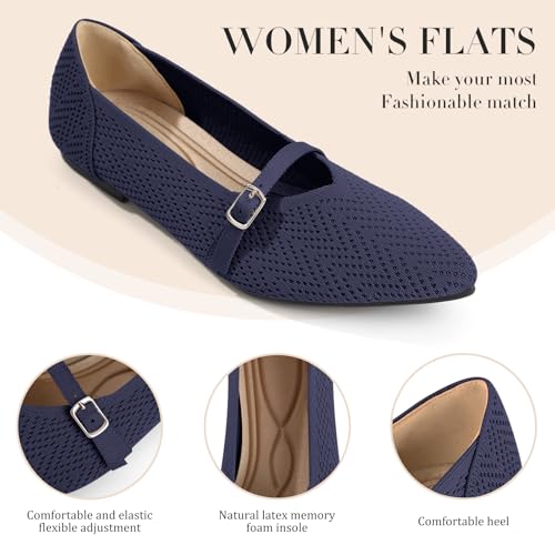 Image of Flats for Women Pointed Toe Knit Ballet Comfortable Dressy Washable Mary Jane Flat Shoes