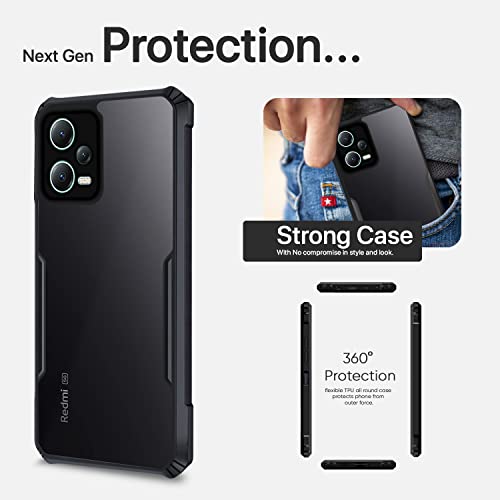 Image of Pikkme Redmi Note 12 Pro 5G Back Cover | Crystal Clear Transparent Back | Ultra Hybrid | Full Camera Protection | Raised Edge | Bumper Back Case (Black)