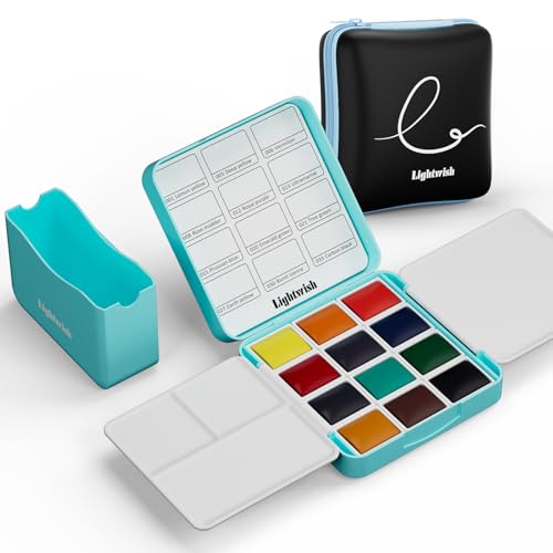 LIGHTWISH ポケット水彩セット 12色 旅行用 コンパクトケース付き 大人の趣味 初心者向け 水彩画用具一式