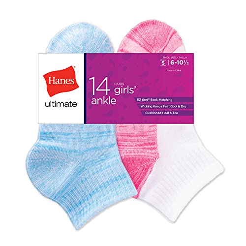 Hanes Ultimate Girls' Cool Comfort 14-Pair Ankle Socks2