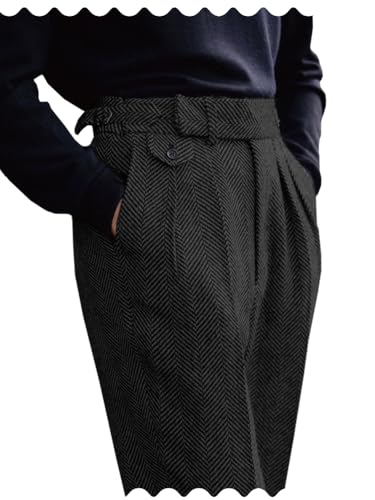 AeoTeokey Herren Tweedhosen Klassisch Geschnittene Tweed Hosen Retro Wollhosen (Schwarz, 32W x 30L)